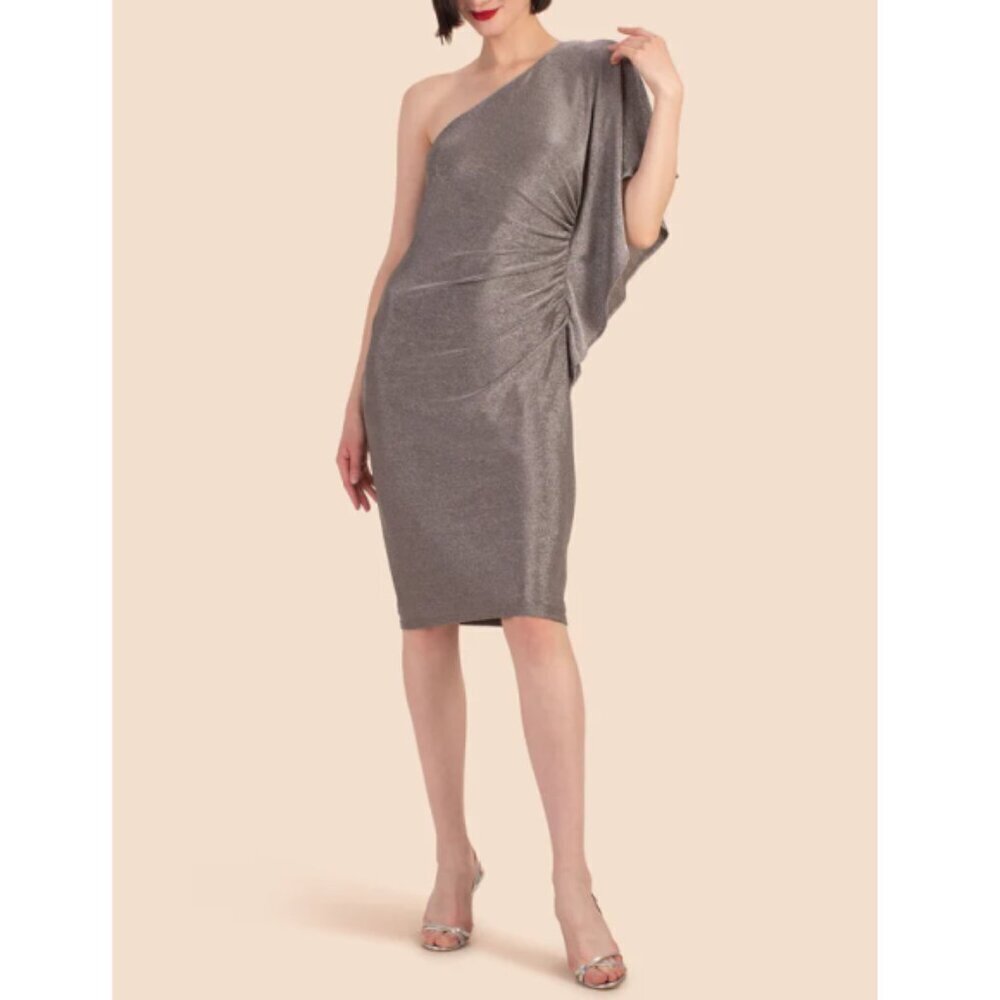 Trina Turk 'Ratio' One-Shoulder Metallic Jersey Dress, Mercury Silver